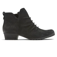 Gratasha 2 Panel Black Ruched Leather Ankle Boot