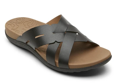 Ridge Woven Black Leather Slide Sandal