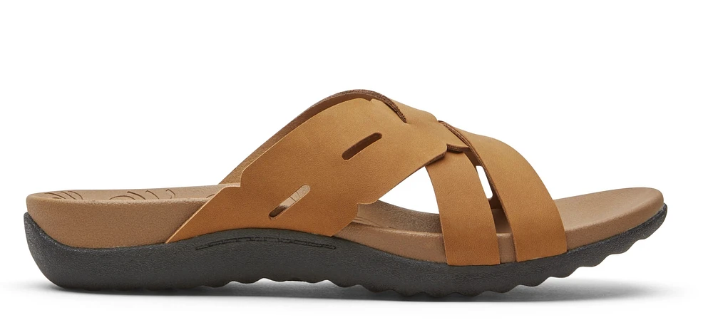 Ridge Woven Tan Brown Leather Slide Sandal