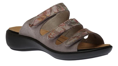 Ibiza 106 Grey Floral Print Perforated Slide Sandal