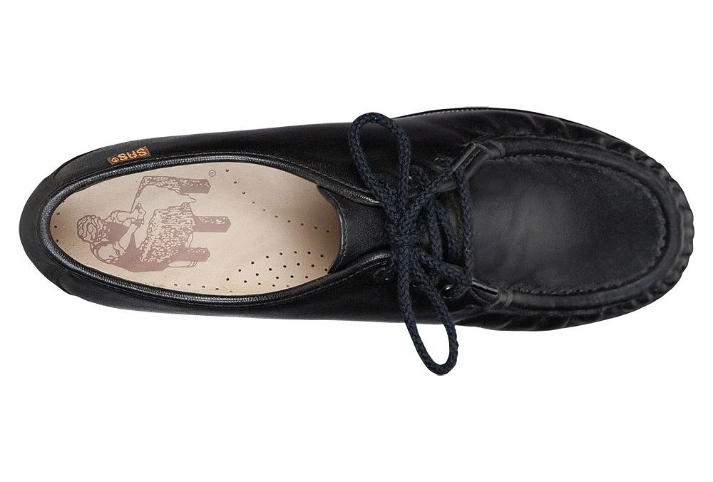 Siesta Black Leather Lace-Up Loafer