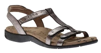 Trophy Pewter Leather T-Strap Sandal