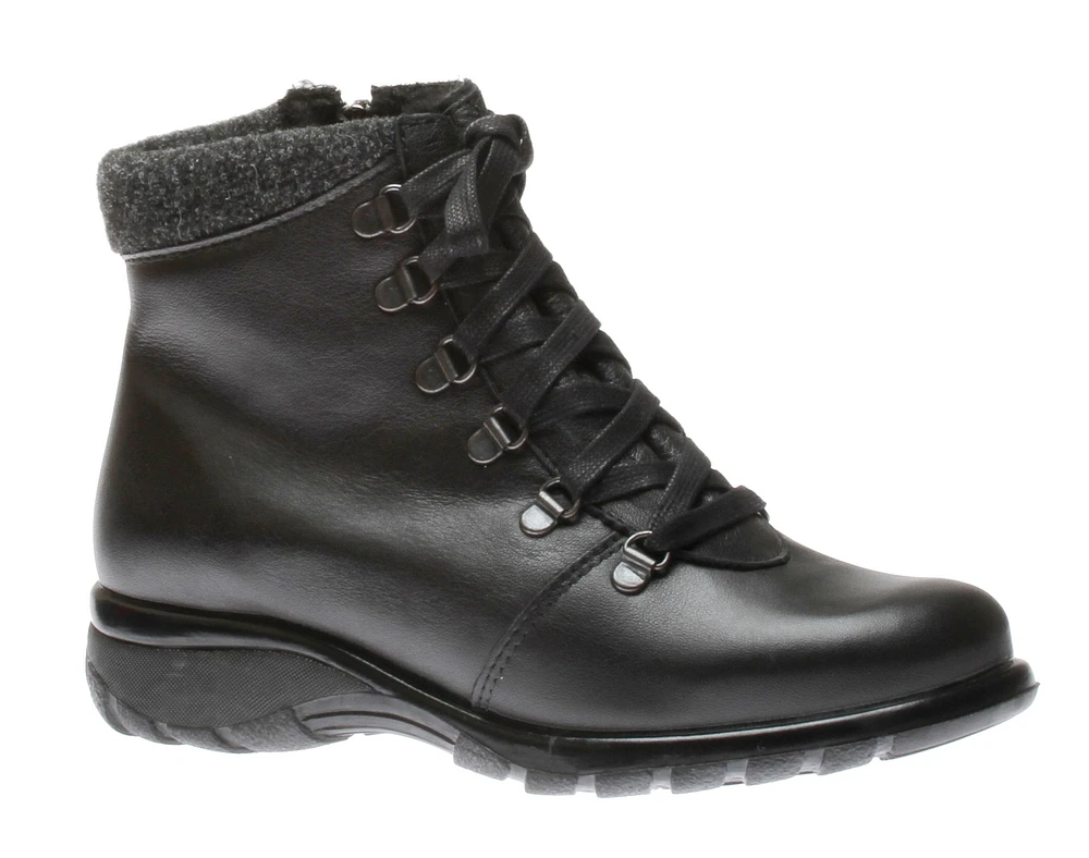 Yukon Black Leather Lace-Up Winter Ankle Boot