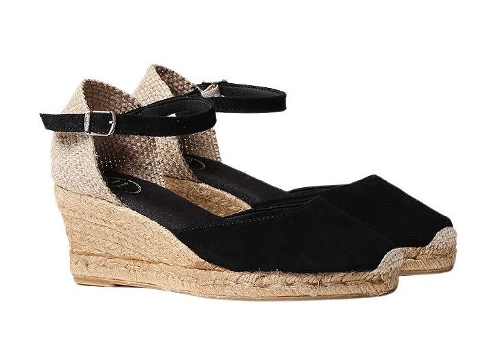 Lloret Black Suede Espadrille Wedge Sandal