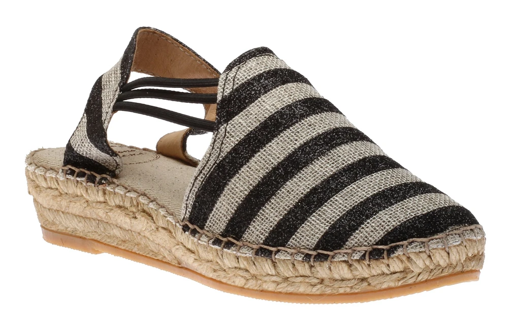 Nancy Black Glitter Stripe Slip-On Espadrille Flat Sandal