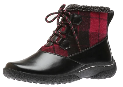 Amelia Black Red Flannel Lace-Up Boot