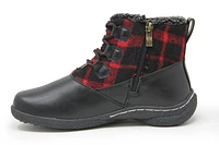 Amelia Black Red Flannel Lace-Up Boot