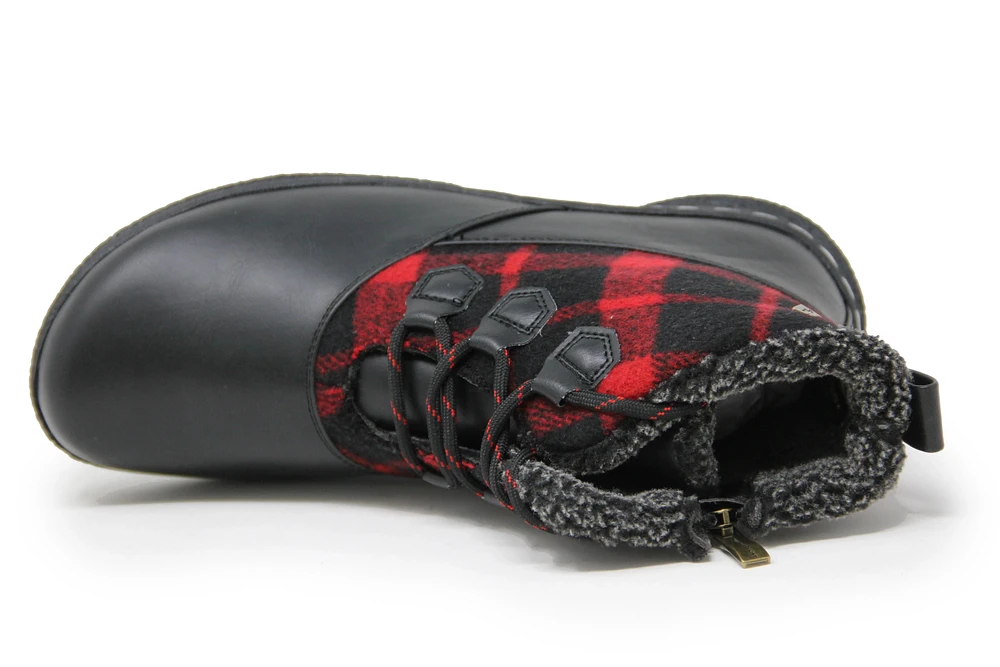 Amelia Black Red Flannel Lace-Up Boot