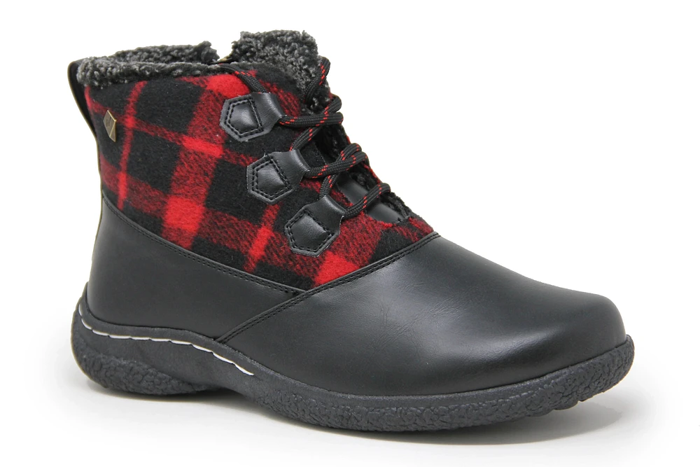 Amelia Black Red Flannel Lace-Up Boot