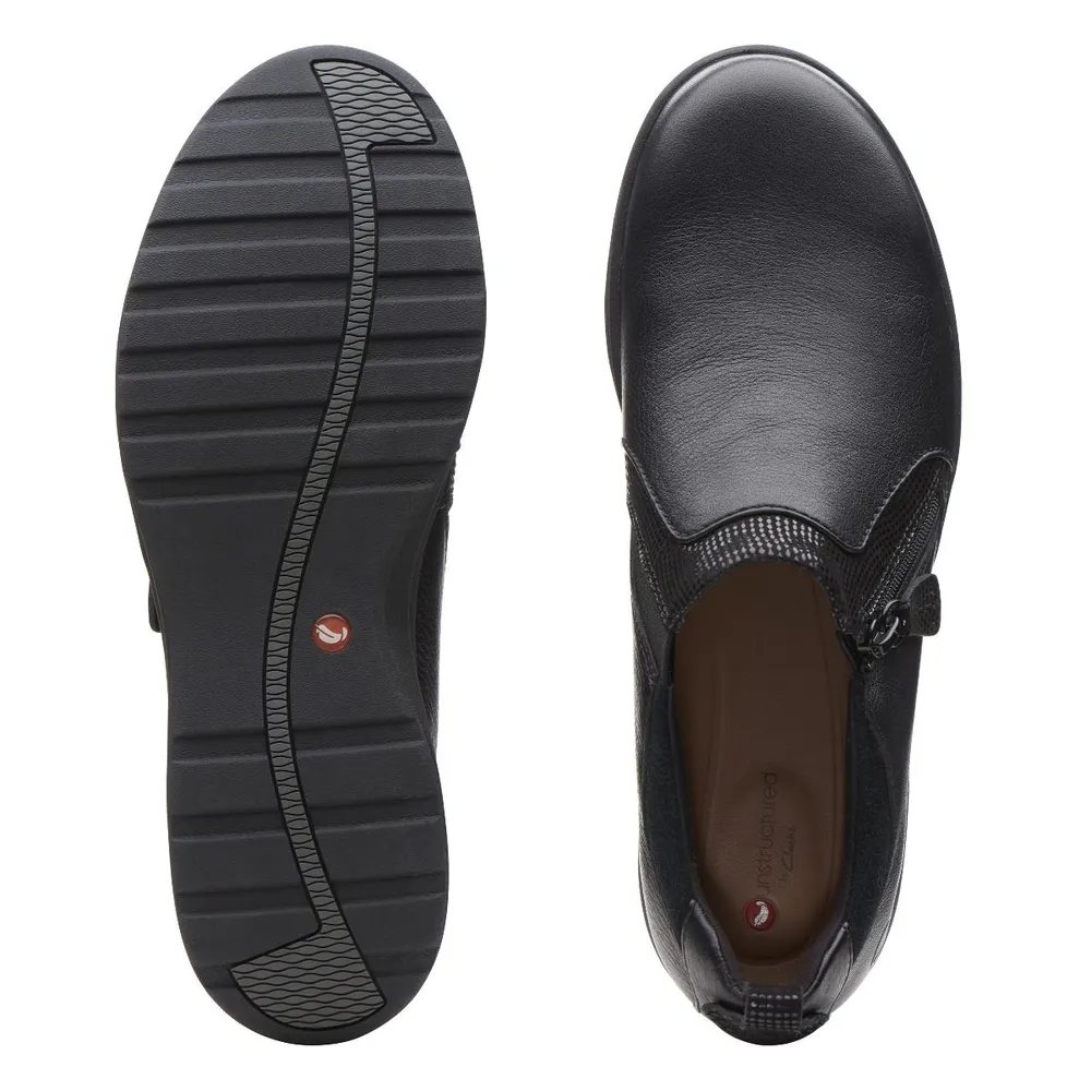 Un Adorn Zip Black Leather Slip-On