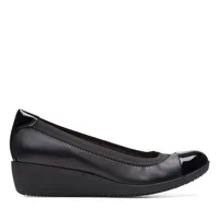 Elin Palm Black Leather Wedge Heel