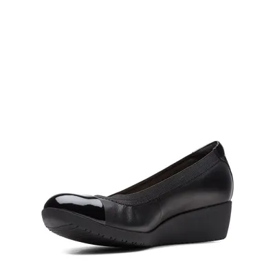 Elin Palm Black Leather Wedge Heel