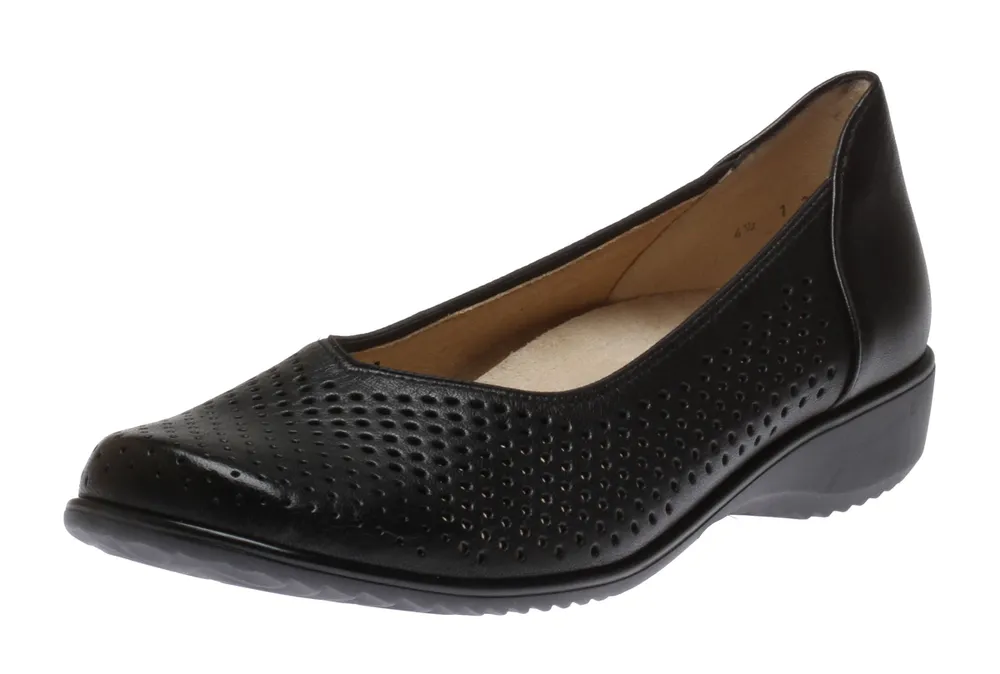 Avril Black Leather Perforated Ballet Flat