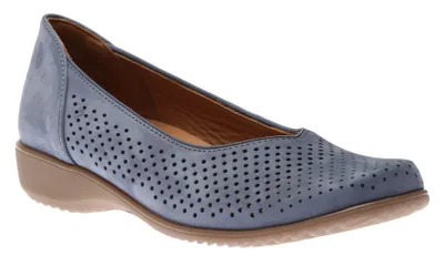 Avril Jeans Nubuck Leather Perforated Ballet Flat