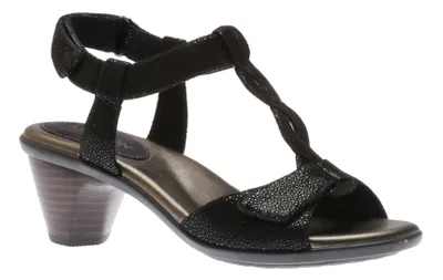 Medici T-Strap Black Leather Heeled Sandal