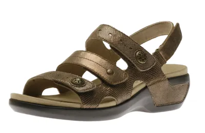 Power Comfort Three Strap Metallic Taupe Leather Sandal