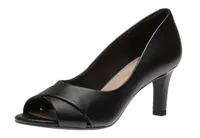 Alice Fern Black Leather Open-Toe Pump