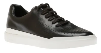 GrandPrø Rally Laser Cut Black Leather Lace-Up Sneaker