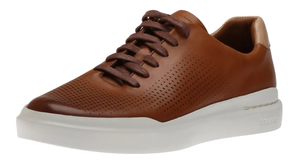 GrandPrø Rally Laser Cut Tan Brown Leather Lace-Up Sneaker