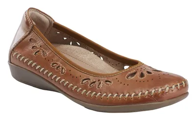Alder Azza Sand Brown Perforated Leather Ballet Flat