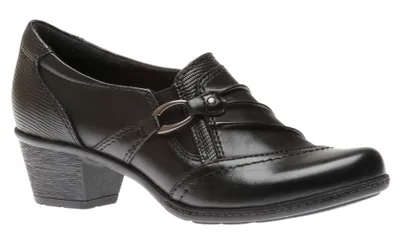 Marietta Mavis Black Leather Slip-On Heel Shoe