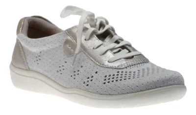 Paxton Petra White Silver Perforated Knit Lace-Up Sneaker