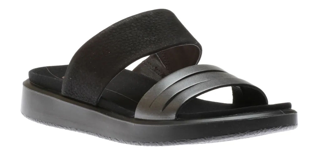 Flowt Black Leather Slide Sandal