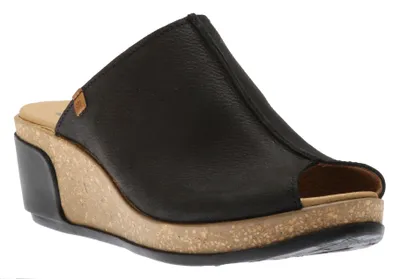 Leaves Black Slide Wedge Sandal