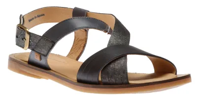 Tulip Carbon Leather Flat Sandal