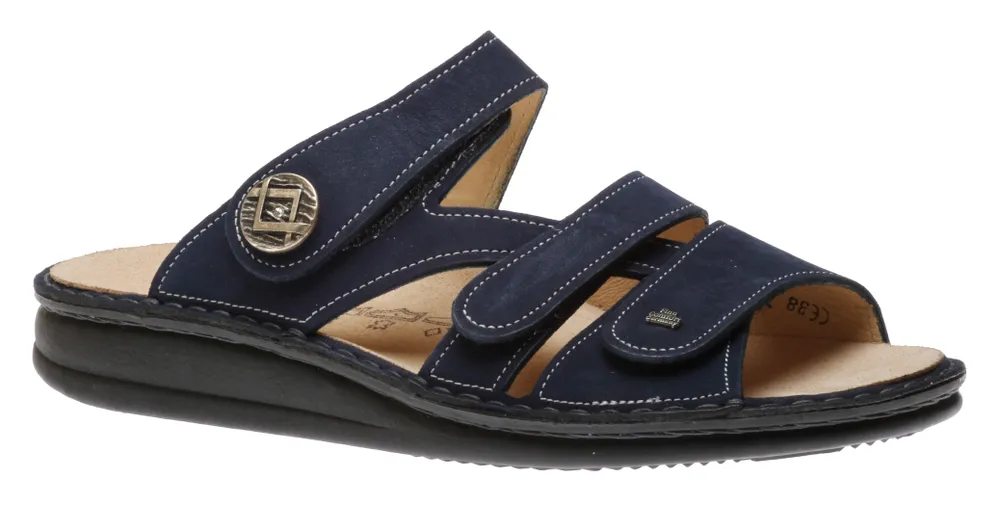 Agueda Blue Nubuck Leather Slide Sandal