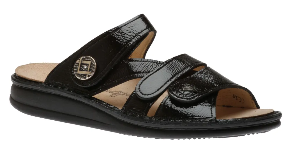 Agueda Black Patent Leather Slide Sandal