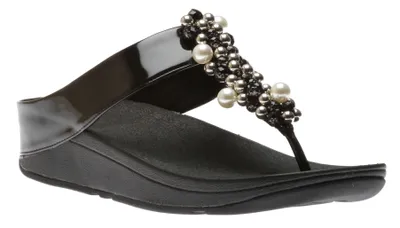 Deco Black Pearlized Patent Faux Leather Thong Sandal