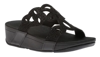 Elora Crystal Black Slide Sandal