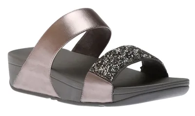 Sparklie Pewter Crystal Embellished Slide Sandal