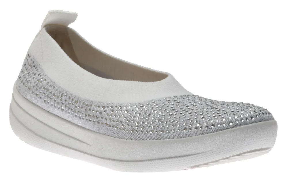 Uberknit Ballerina Crystal Metallic Silver / Urban White Slip-On Flat