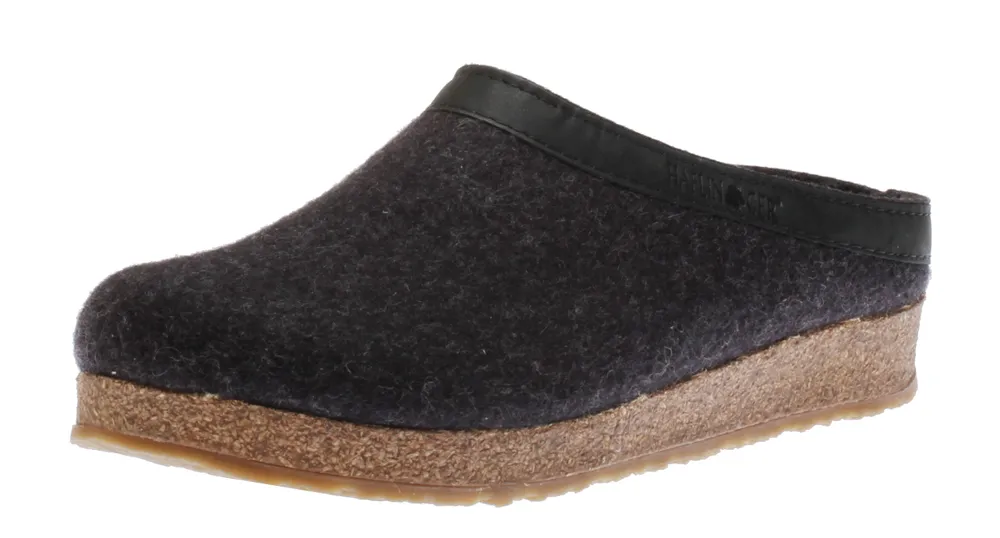 GZL Grizzly Charcoal Wool Felt Leather Trim Clog