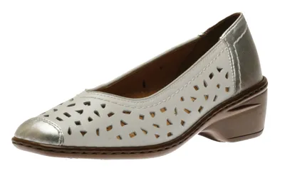 Rashida White Silver Perforated Leather Low Heel Pump