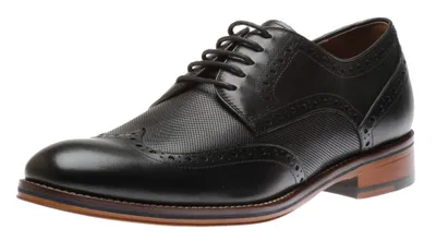 Conard Black Leather Embossed Wingtip Derby Shoe