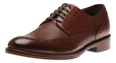 Conard Oak Brown Leather Embossed Wingtip Derby Shoe
