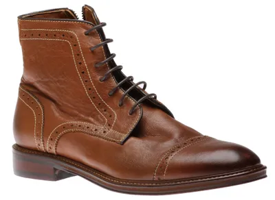 Warner Tan Brown Leather Cap Toe Lace-Up Boot