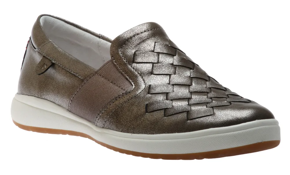 Caren 26 Platinum Metallic Woven Leather Slip-On Sneaker