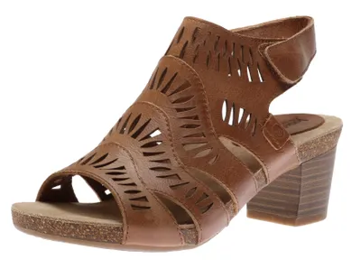 Sunny 02 Nut Brown Perforated Cutout Leather Heel Sandal