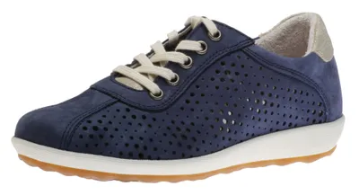 Viola 09 Blue Perforated Suede Leather Lace-Up Sneaker