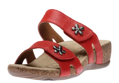 Natalya 12 Red Leather Flower Slide Wedge Sandal