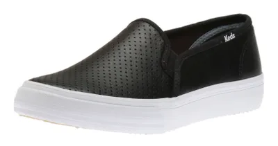 Double Decker Black Perforated Leather Slip-On Sneaker