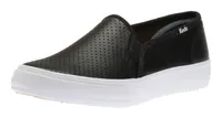 Double Decker Black Perforated Leather Slip-On Sneaker