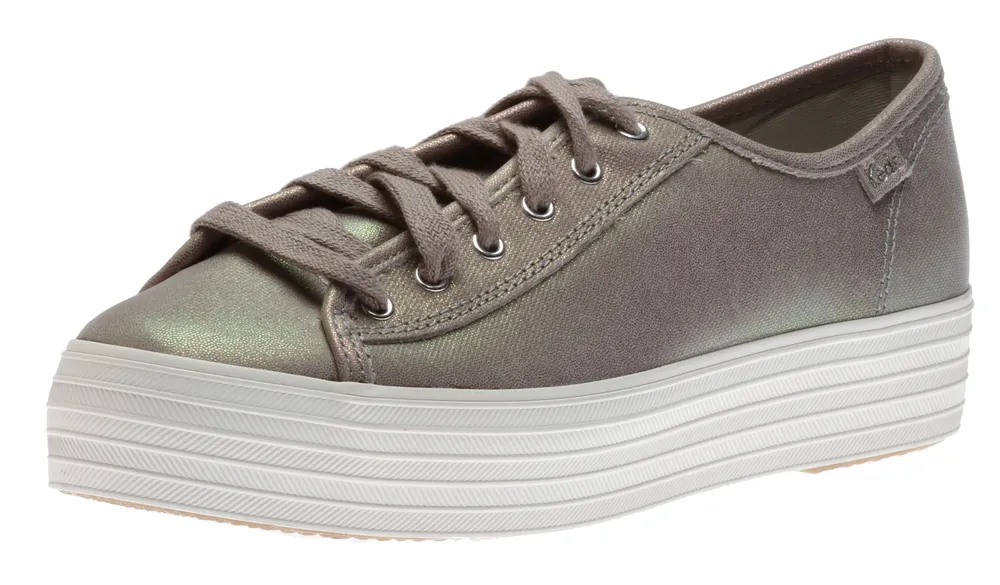 Triple Kick Grey Iridescent Leather Lace-Up Platform Sneaker