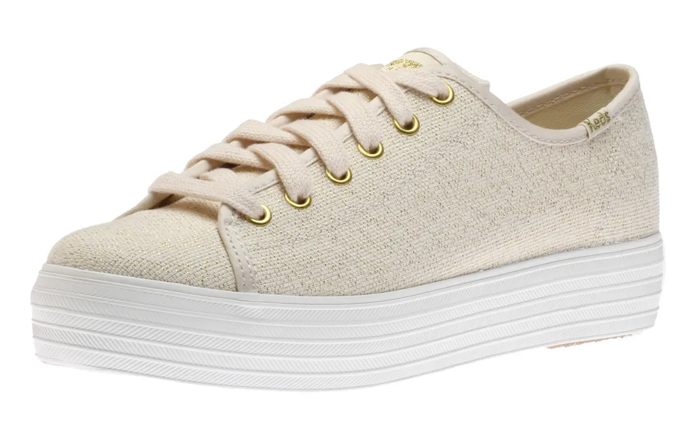 Triple Kick Beige Lace-Up Platform Tennis Sneaker