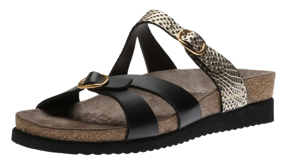 Hannel Cuba Black Gold Textured Leather Slide Sandal