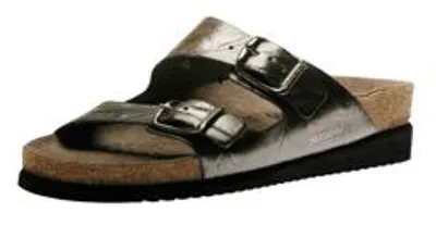 Harmony Metallic Grey Leather Crinkle Slide Sandal